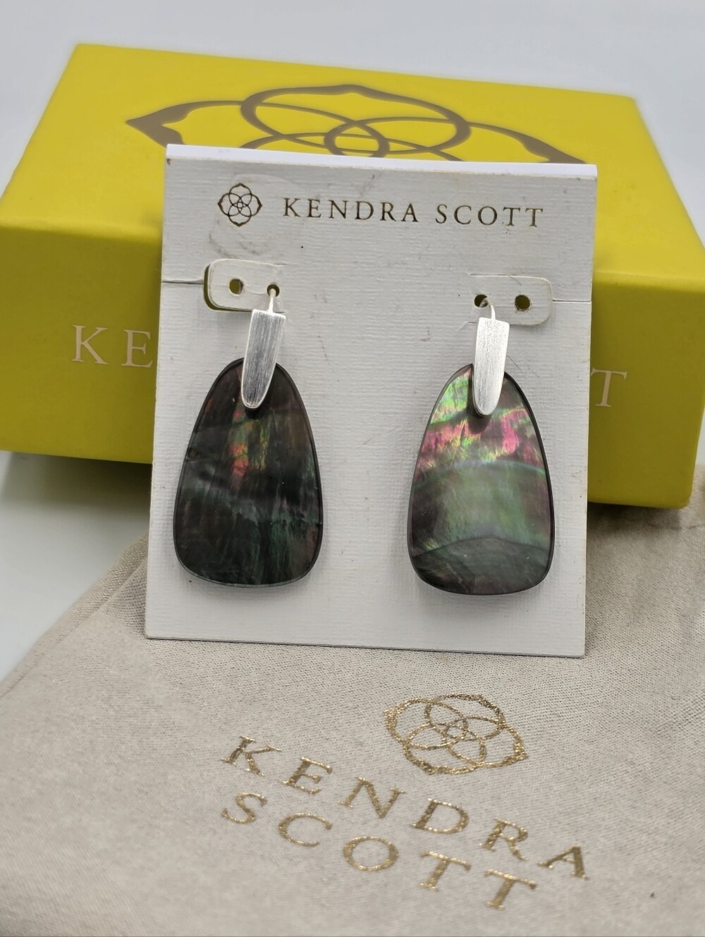 Kendra Scott Marty Iridescent Purple?Abalone Drop Earrings in Black and Green